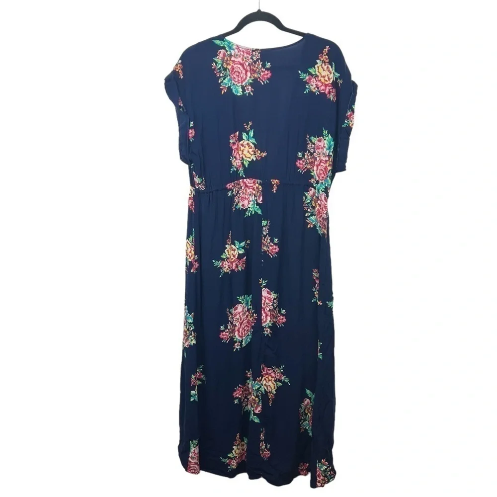 Time and Tru Blue Floral Hi Low Swim Cover Up One Size